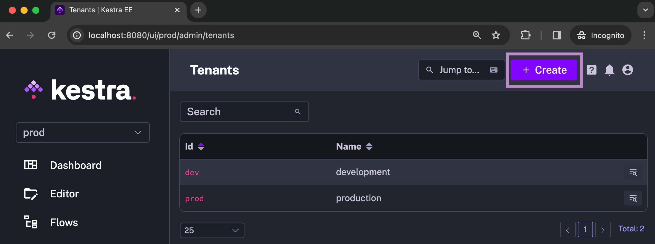 create tenant from the UI